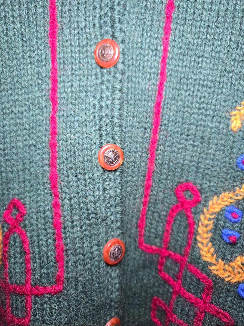 Vintage Susan Bristol Embroidered Cardigan Wool Floral Celtic Large ASO Phoebe - Picture 5 of 12